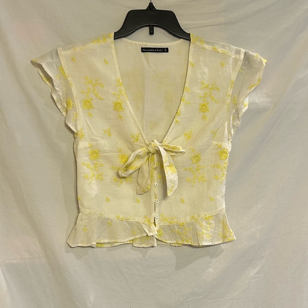Abercrombie & Fitch Cream Blouse with Yellow Floral Embroidery